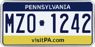PA license plate MZO1242