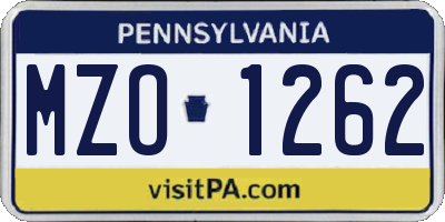 PA license plate MZO1262
