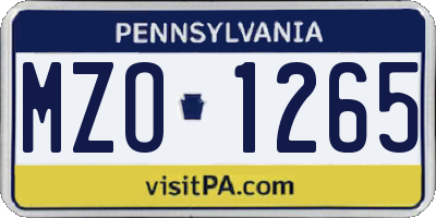 PA license plate MZO1265