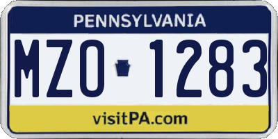 PA license plate MZO1283