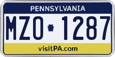 PA license plate MZO1287
