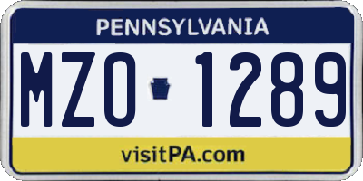 PA license plate MZO1289