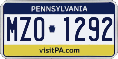 PA license plate MZO1292