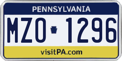 PA license plate MZO1296