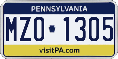 PA license plate MZO1305