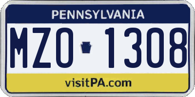 PA license plate MZO1308