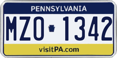 PA license plate MZO1342