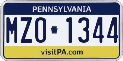 PA license plate MZO1344