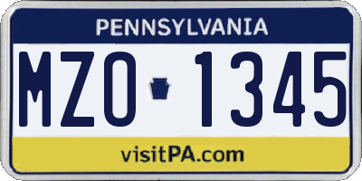 PA license plate MZO1345