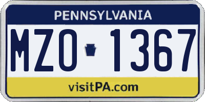 PA license plate MZO1367