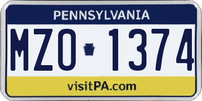 PA license plate MZO1374