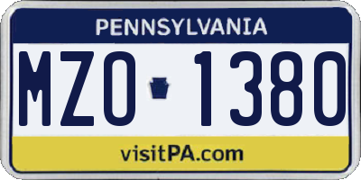 PA license plate MZO1380