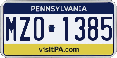 PA license plate MZO1385