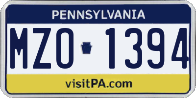 PA license plate MZO1394