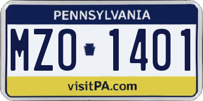 PA license plate MZO1401