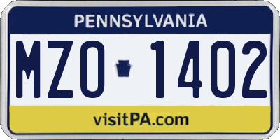 PA license plate MZO1402