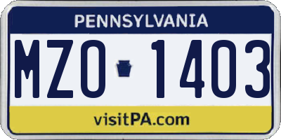 PA license plate MZO1403