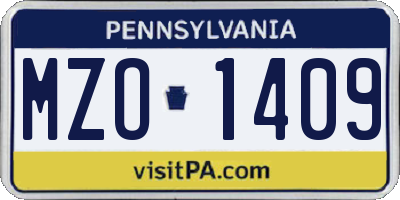 PA license plate MZO1409