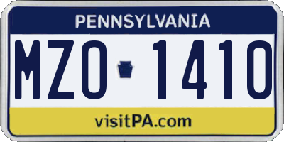 PA license plate MZO1410