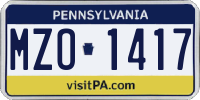 PA license plate MZO1417