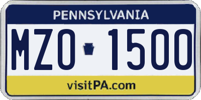 PA license plate MZO1500