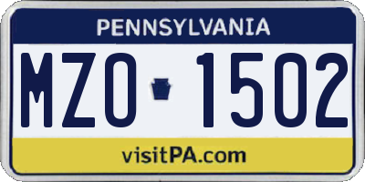 PA license plate MZO1502