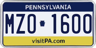 PA license plate MZO1600