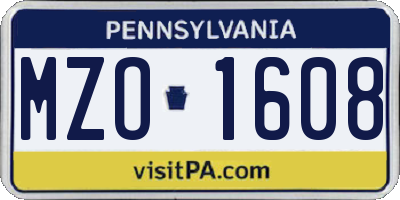 PA license plate MZO1608