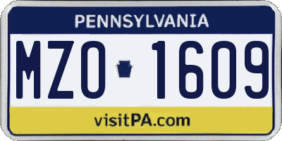 PA license plate MZO1609