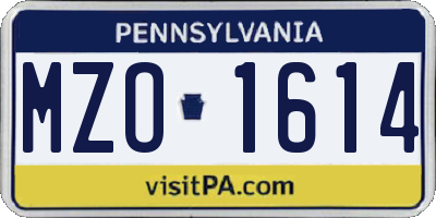 PA license plate MZO1614