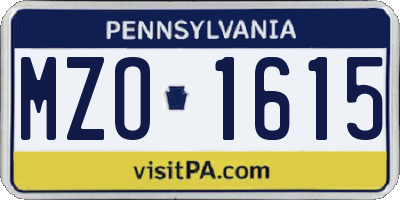 PA license plate MZO1615