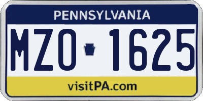 PA license plate MZO1625