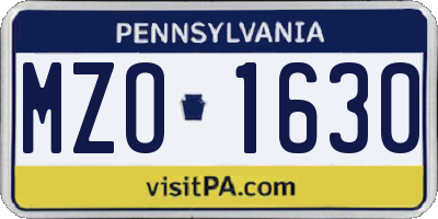PA license plate MZO1630