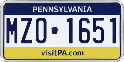 PA license plate MZO1651