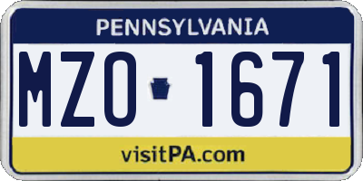 PA license plate MZO1671