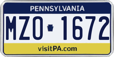 PA license plate MZO1672
