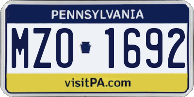 PA license plate MZO1692
