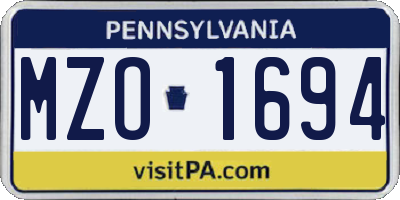 PA license plate MZO1694