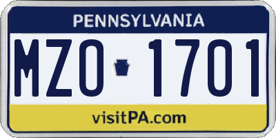 PA license plate MZO1701