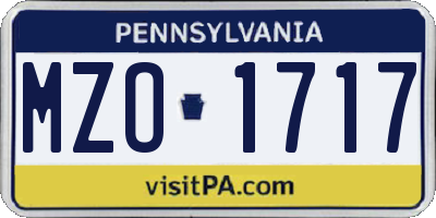 PA license plate MZO1717