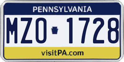 PA license plate MZO1728