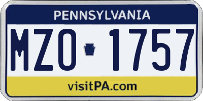 PA license plate MZO1757