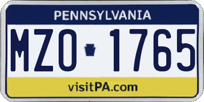 PA license plate MZO1765
