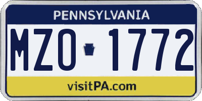 PA license plate MZO1772