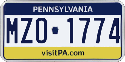 PA license plate MZO1774