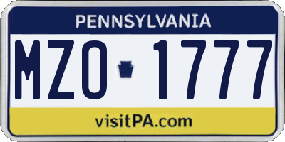PA license plate MZO1777