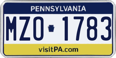 PA license plate MZO1783