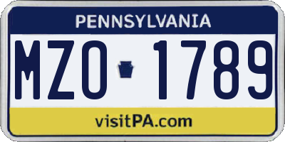 PA license plate MZO1789