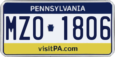 PA license plate MZO1806