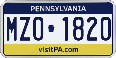 PA license plate MZO1820
